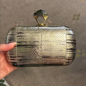 DVF Gold and Black Textured Clutch